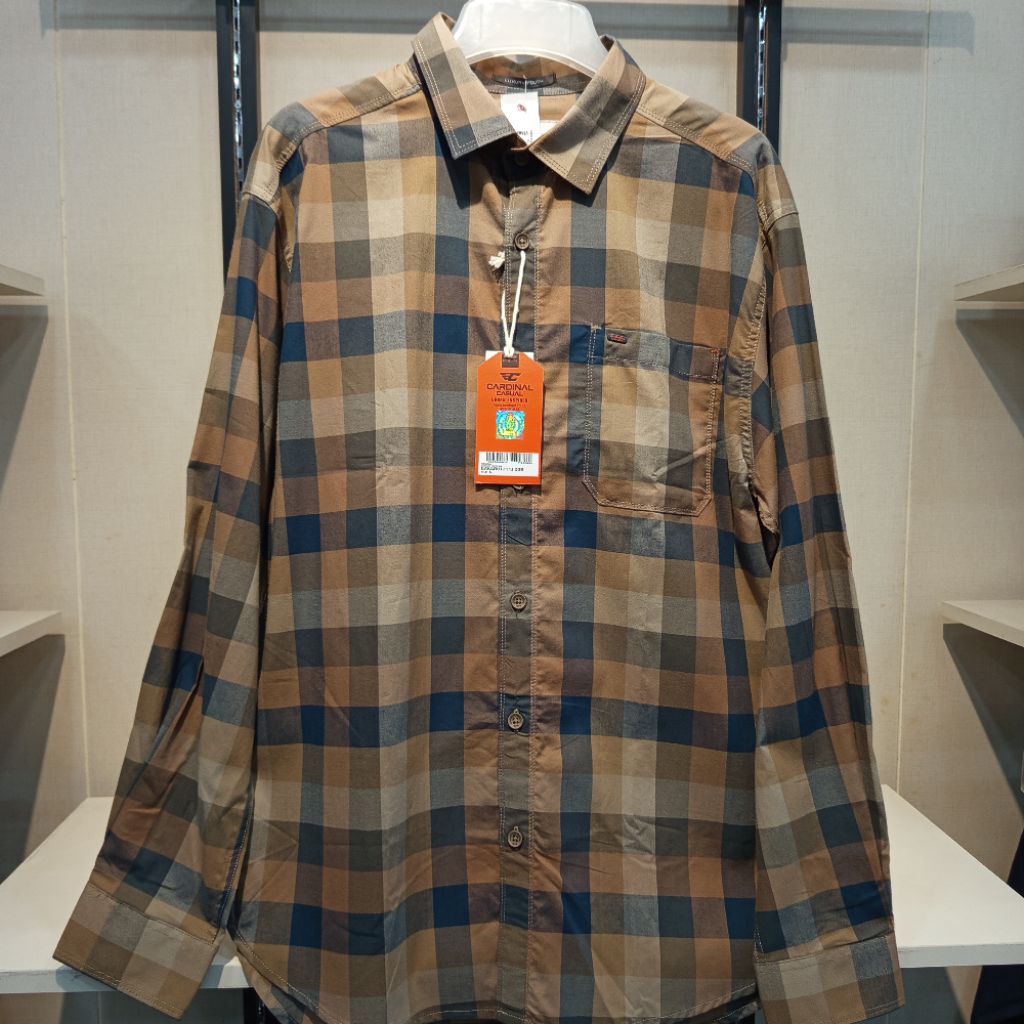 Cardinal Kemeja Flanel Kotak Coklat Lengan Panjang – Pria Original
