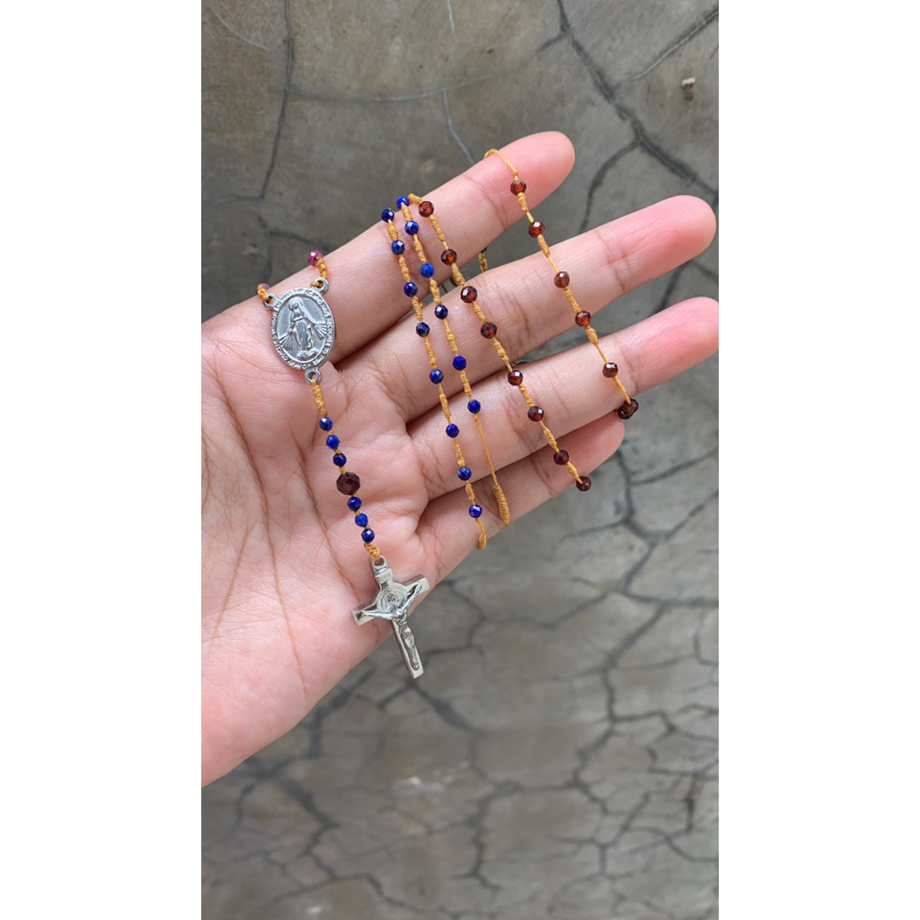 kalung rosario premium batu ruby, lapiz lazuli & garnet magus