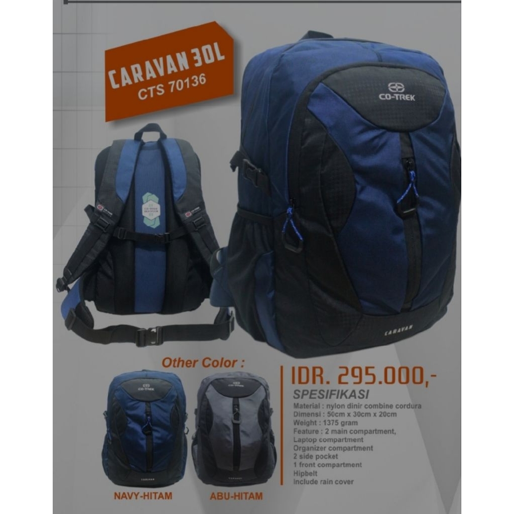 Tas punggung  Cotrek  caravan 30L Original Free Rain Cover