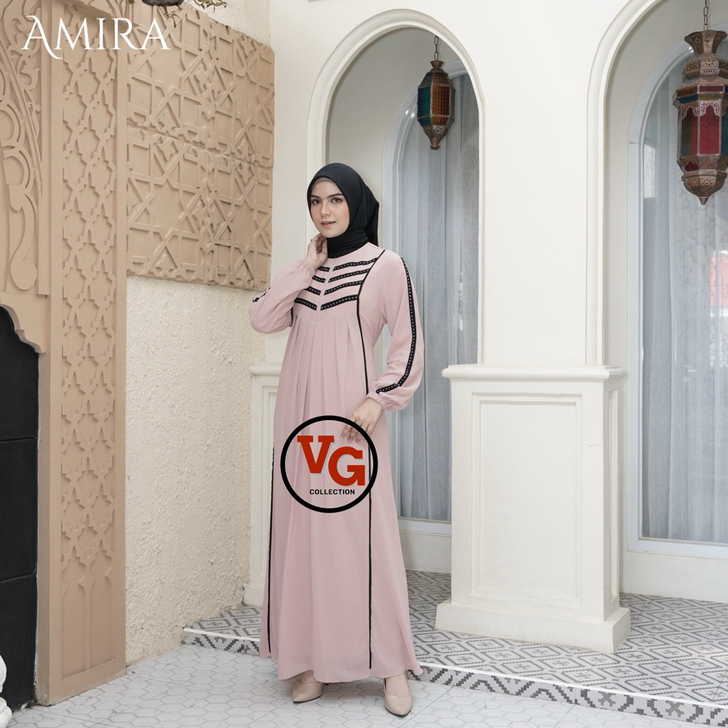 Virgo - Amira Dress/Gamis Kombinasi Payet Bahan Ceruty Babydoll Polos Busui Gamis Mewah 2025