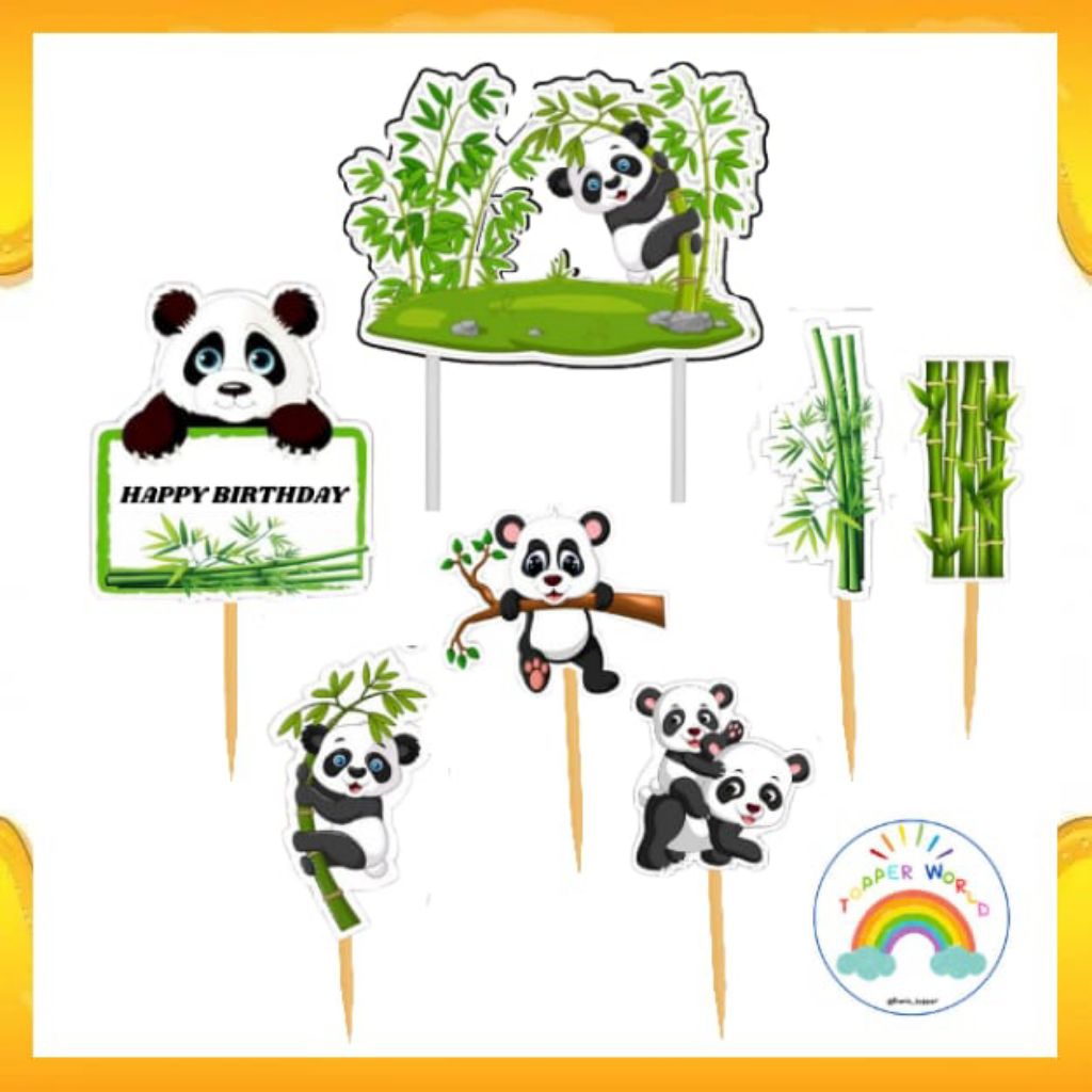 Topper Panda/ Topper Cake Happy Birthday / Hiasan Kue Ulang tahun/Kue Tar/Hiasan Buket