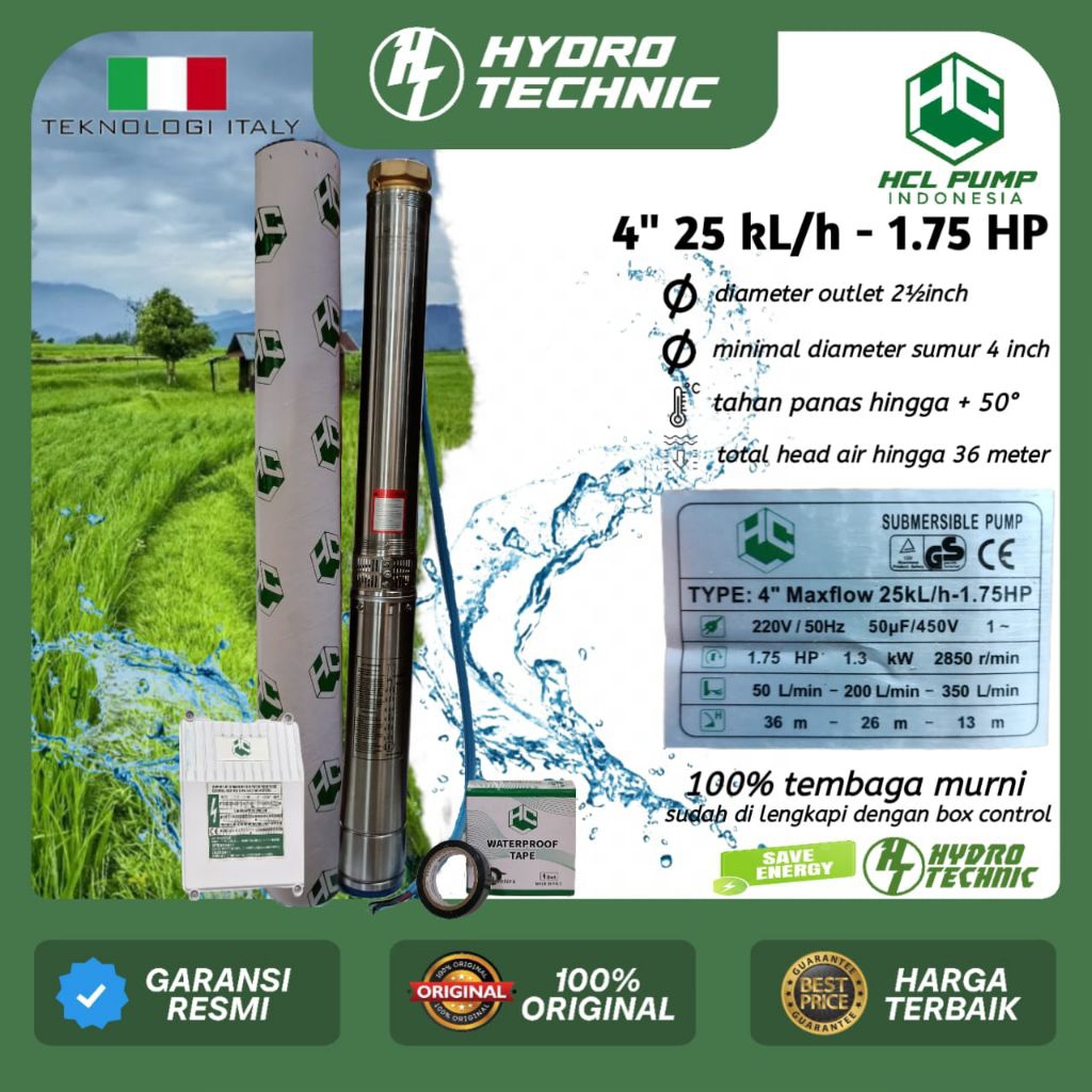 pompa satelit submersible hcl pump 1.75 hp body 4 inch 25 kubik