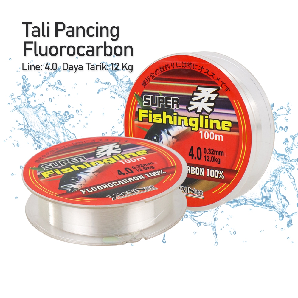 Benang pancing Super Fishingline Senar Tali Pancing Fluorocarbon Line 4.0 Panjang 100Meter 0,32mm Ke
