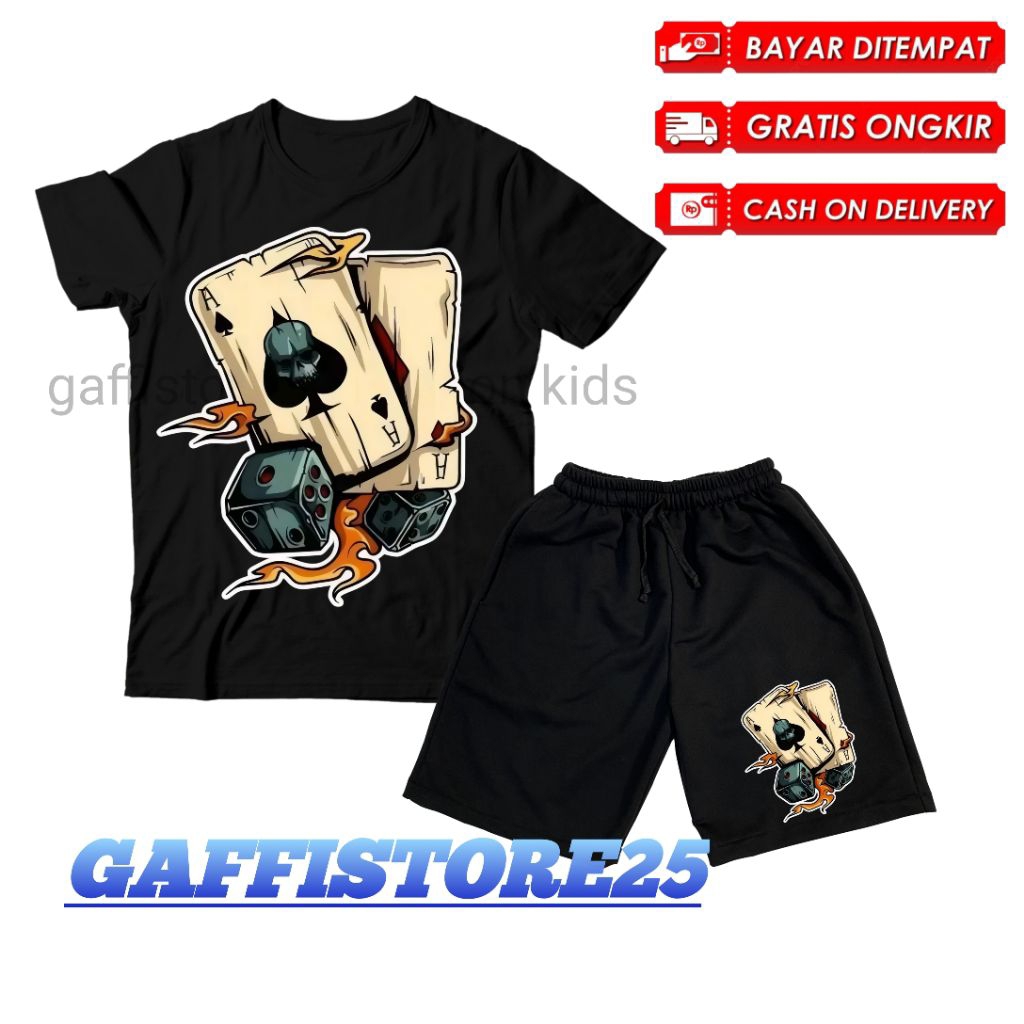 (BISA COD) Setelan Kaos Celana Pendek Motif Kartu As dadu ludo King /  Set Baju T-shirt Kids Pakaian