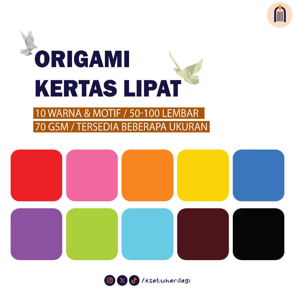 

SHL - Kertas Lipat 70 GSM | 50 Lembar | Warna-Warni | print 1 & 2 Sisi | Ukuran 8-20 cm