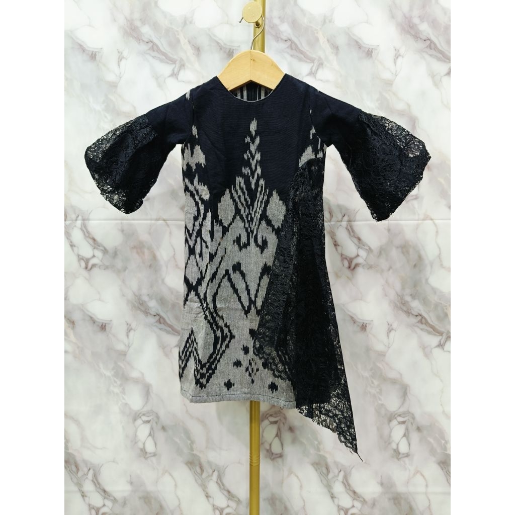 gamis tenun anak mix brokat premium hitam