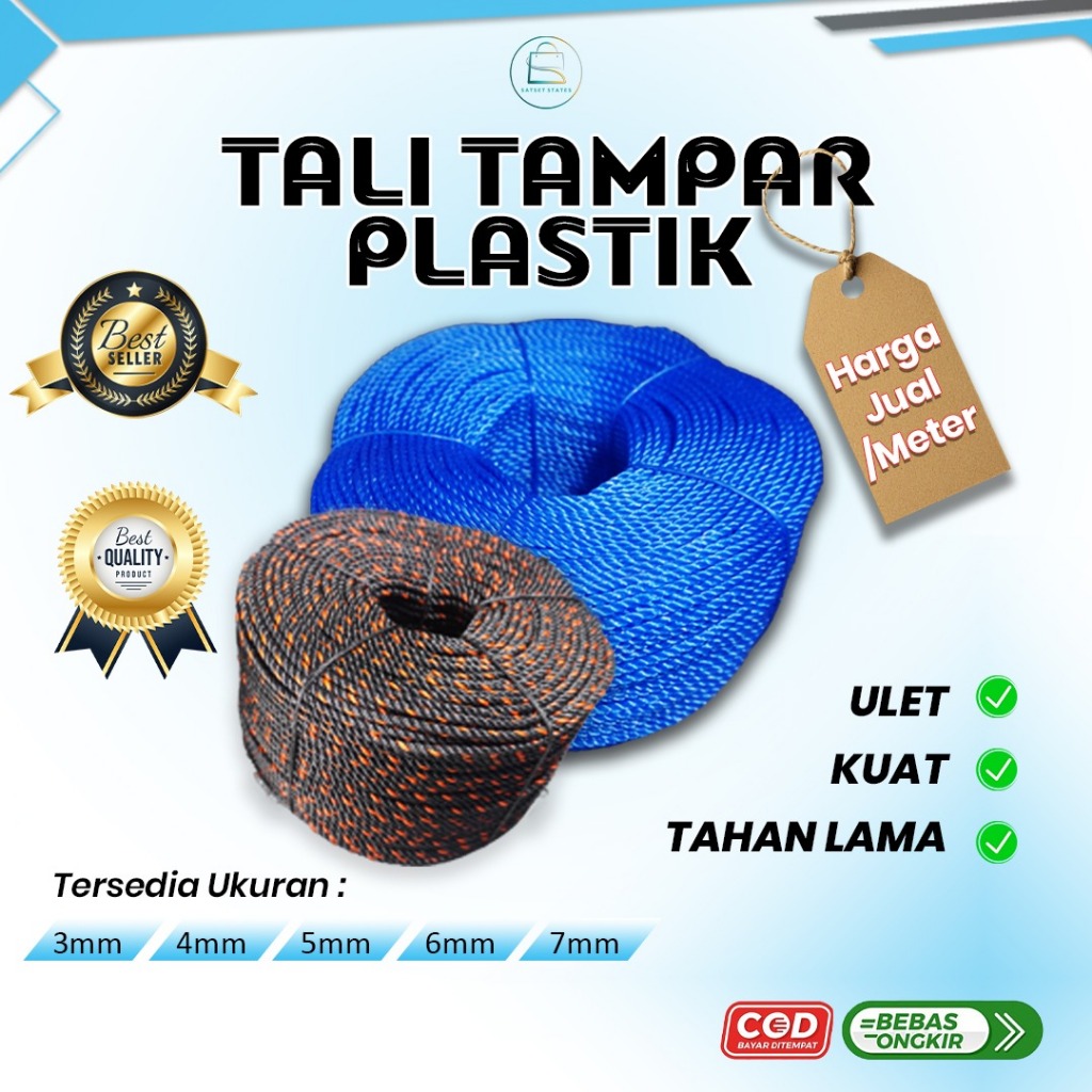 Tali Tampar Kecil Tambang Plastik Harga Per Meteran Ukuran 3mm 4mm 5mm 6mm 7mm