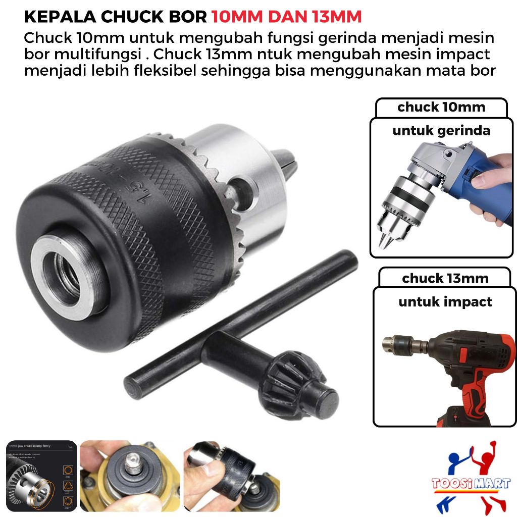 Chuck 10mm dan 13mm Kepala Chuck Bor / 10mm Untuk Gerinda / 13mm Untuk Impact