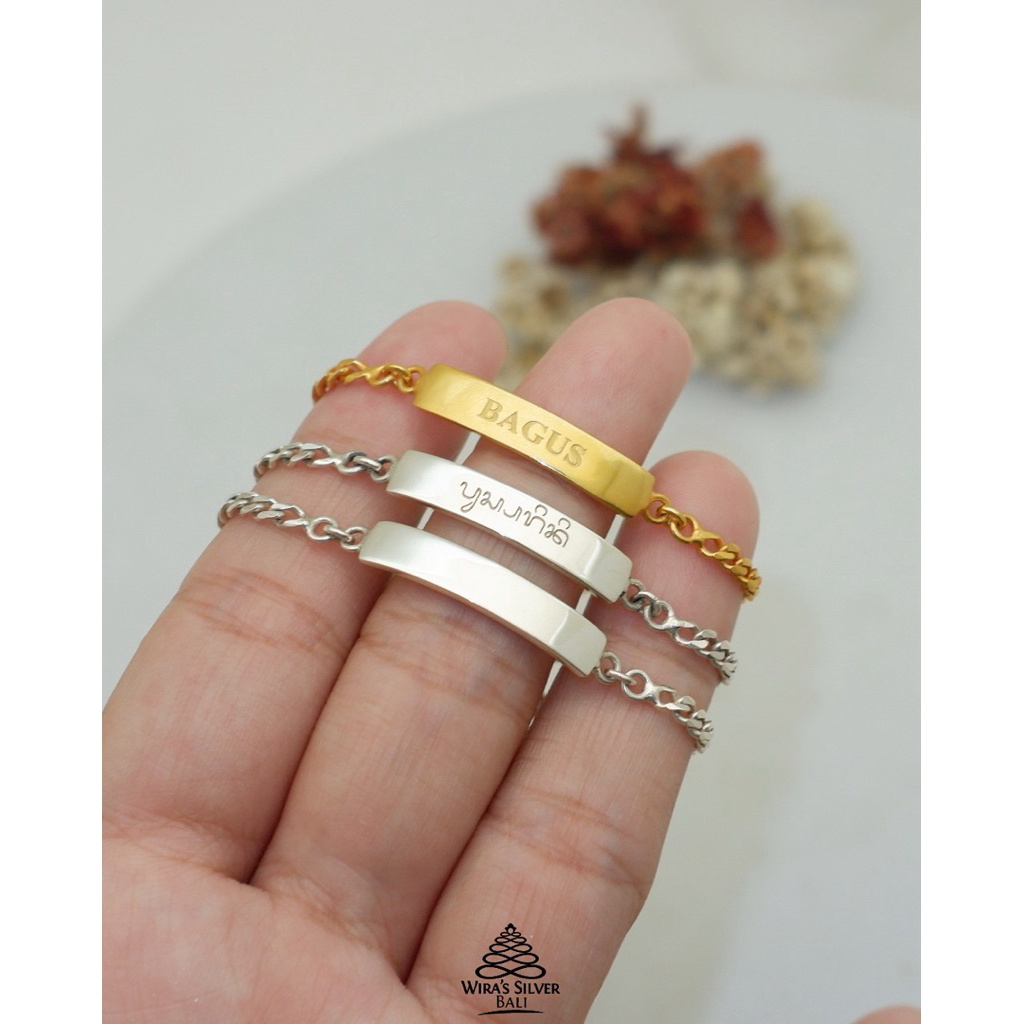 Gelang Bayi Plat Rantai Perak 925 dan Lapis Emas
