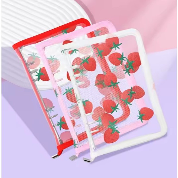 BINDER STRAWBERRY A5 ZIPPER WARNA GLITTER TRANSPARANT PHOTOCARD KPOP PC