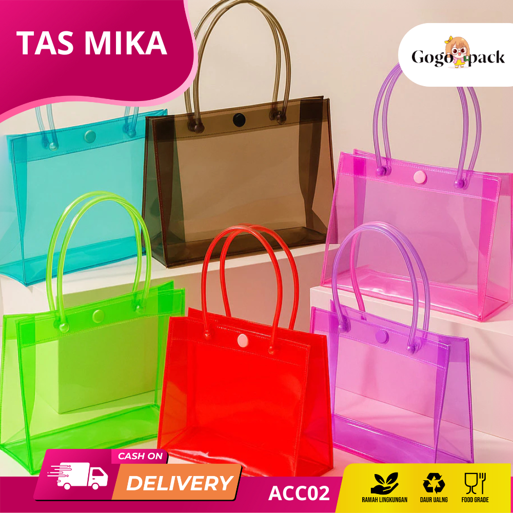 

Tas Mika PVC / Tas Mika PVC Transparan / Tas Bening / Tas Transparan / Tas Hampers / Goodiebag Transparan / Goodiebag Bening I ACC02