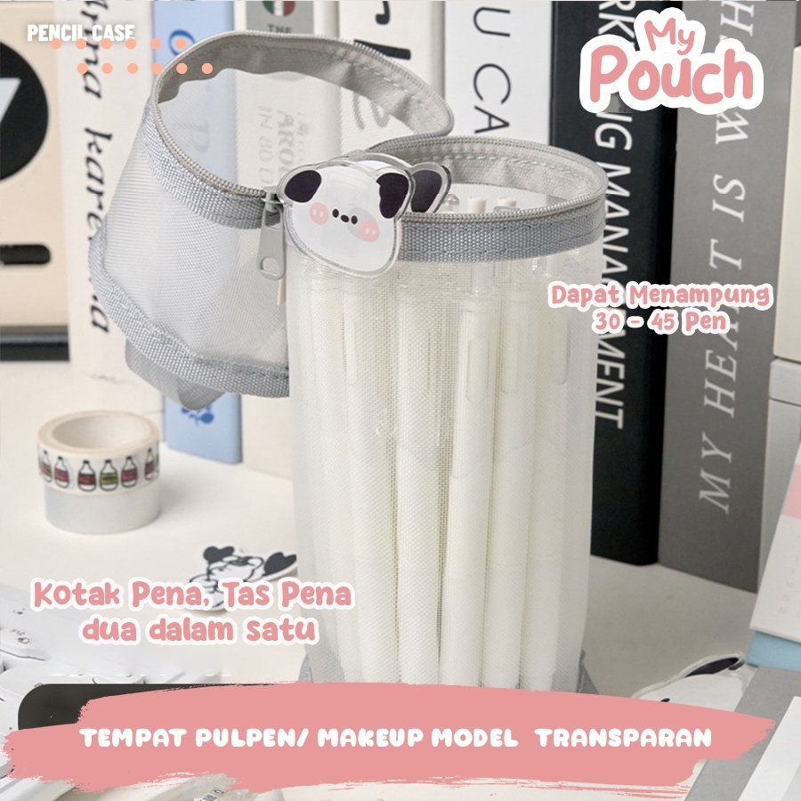 

Sederhana Dua Ritsleting Kotak Pensil Kapasitas Besar / Kotak Pensil Transparant Portabel Tempat Pensil Jaring Resleting Stationery