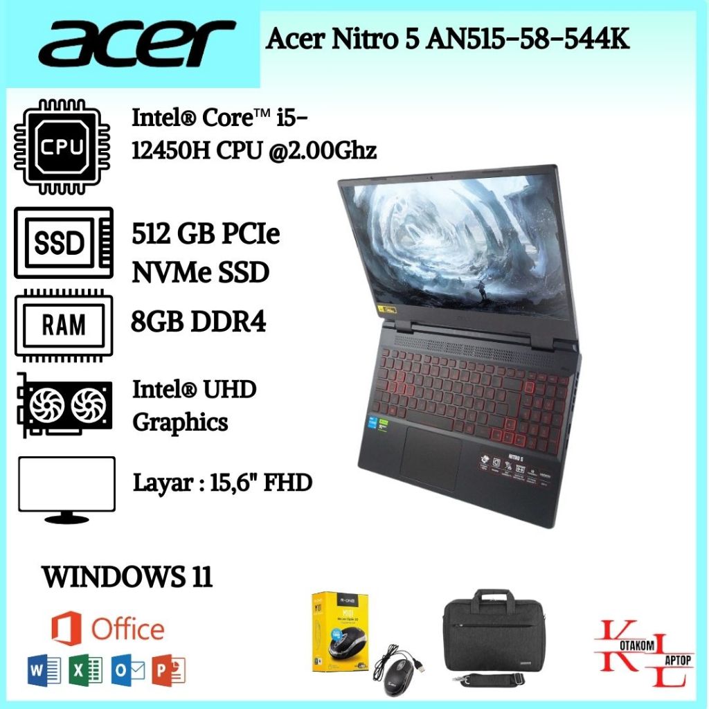 Acer Nitro 5 AN515-58-544K with Intel i5-12450H and NVIDIA RTX3050