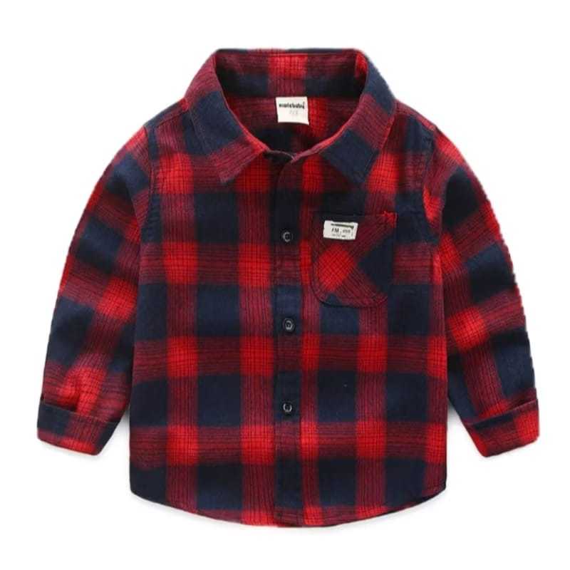 COD Flanel Anak Motif Kotak Warna Merah Usai 1 Tahun - 12 Tahun