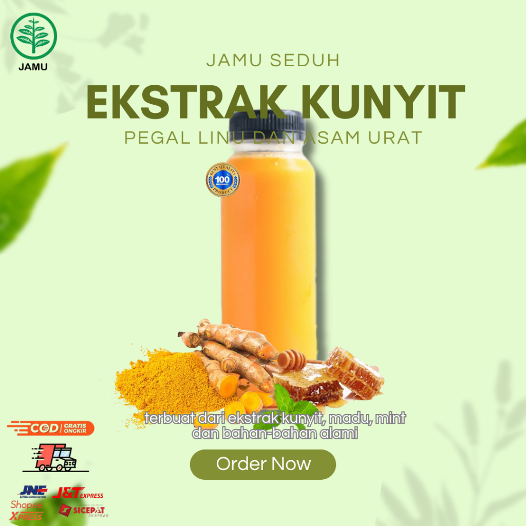 

JAMU SEDUH KEMASAN BOTOL EKSTRAK KUNYIT ALAMI AMPUH MENGATASI ASAM URAT, NYERI SENDI DAN LAINYA