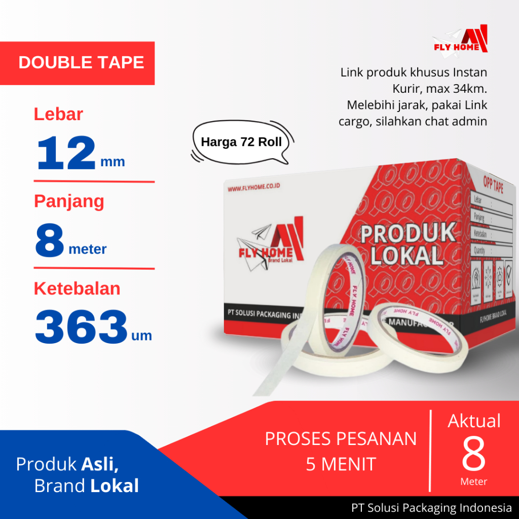 

FLYHOME Lakban kertas 1 dus 12mm x 15meter 288 roll masking tape ukuran full Instan