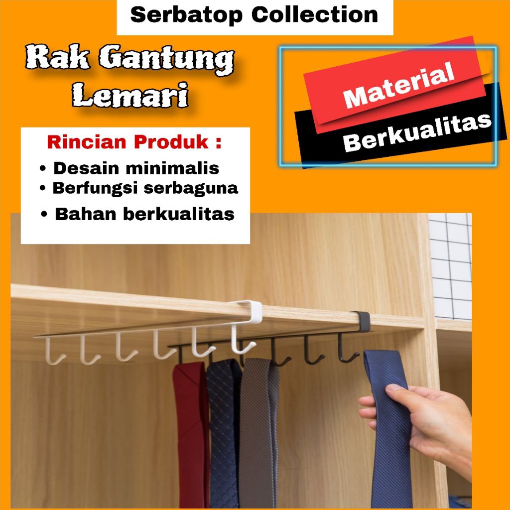 Rak Gantung Lemari Peralatan Dapur 6 Hook Aluminium Rak Gantung Aluminium