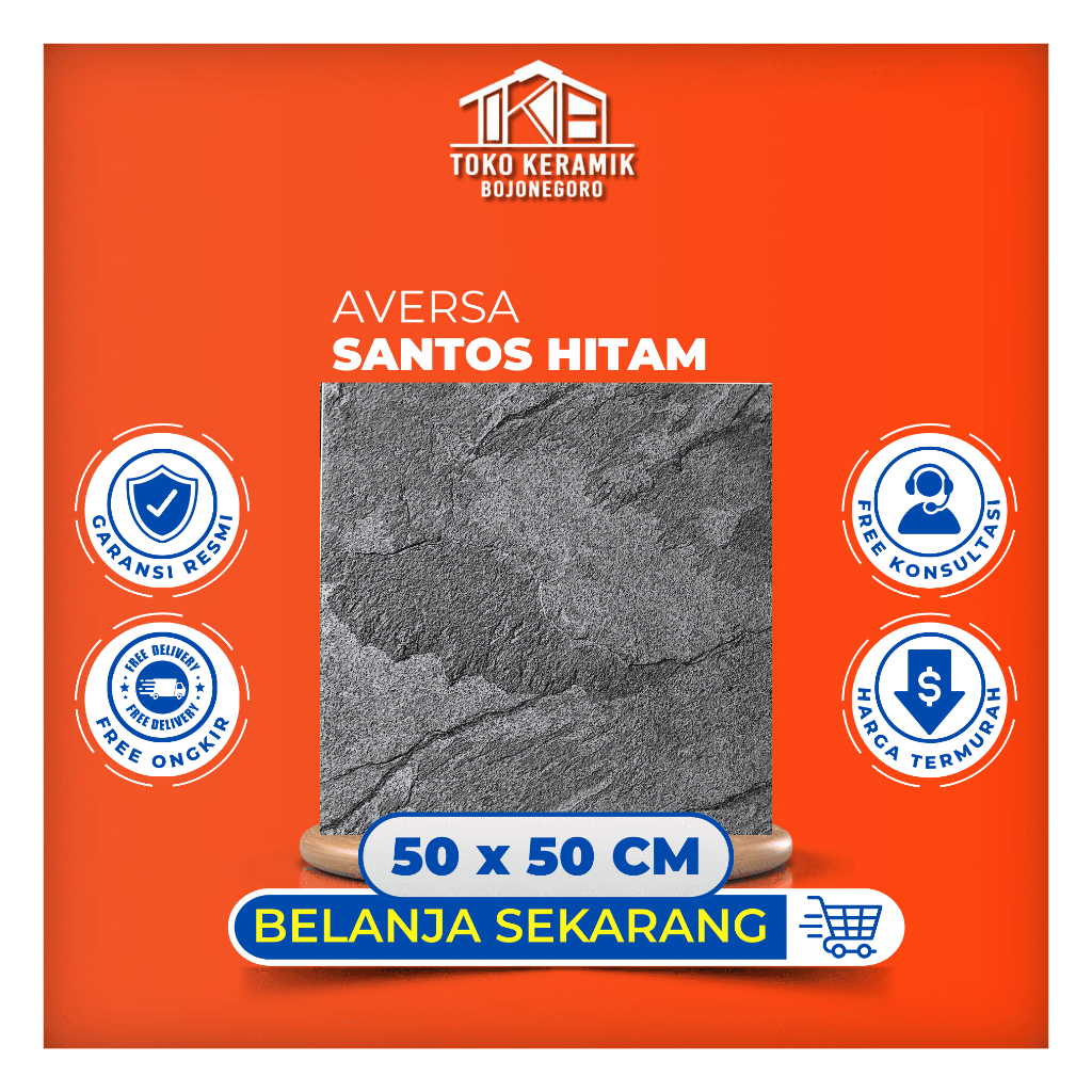 Keramik Lantai Matte Kasar Motif Batu Alam 50x50 Aversa Santos Hitam kW I