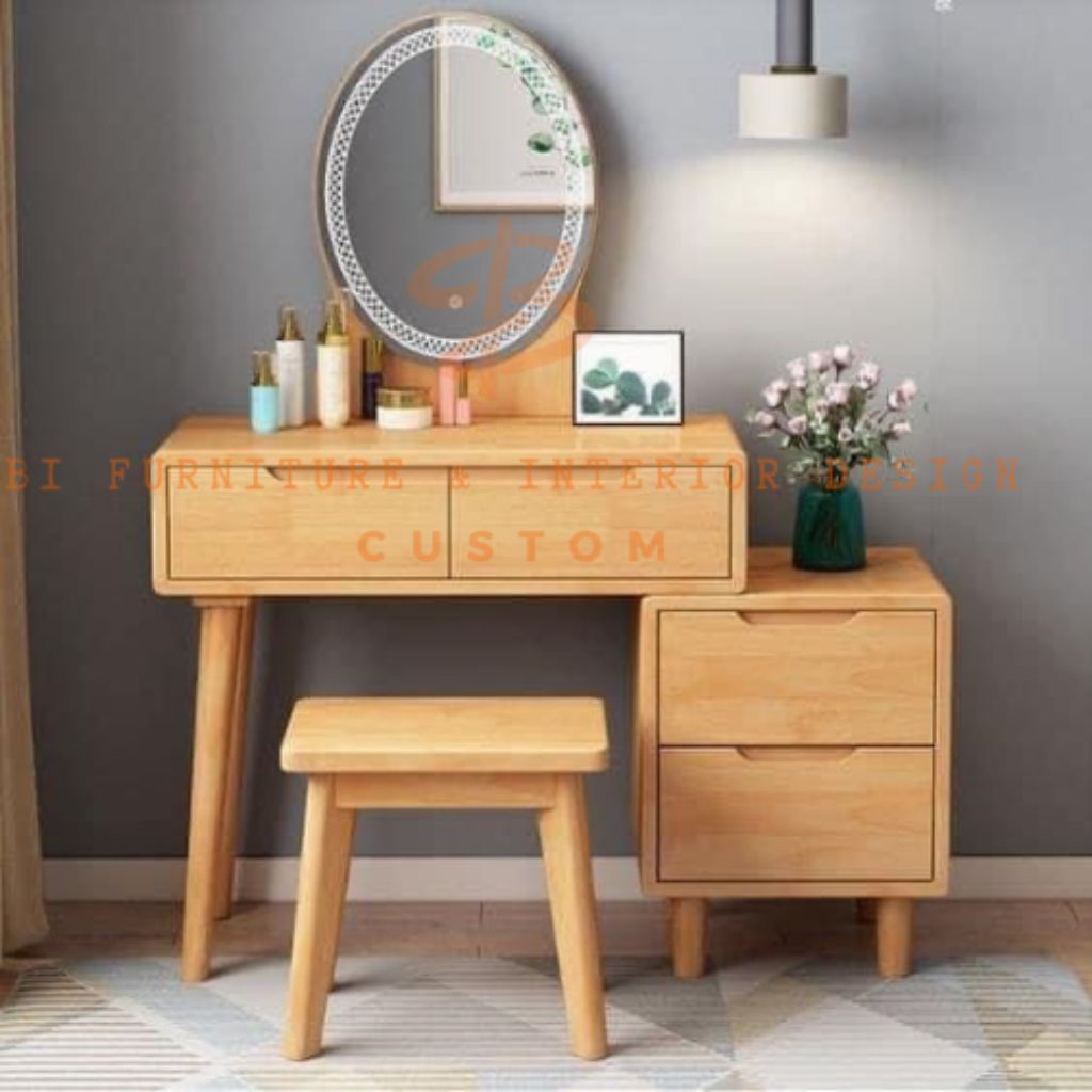 set meja rias tolet tempat penyimpanan kosmetik kayu jati minimalis modern