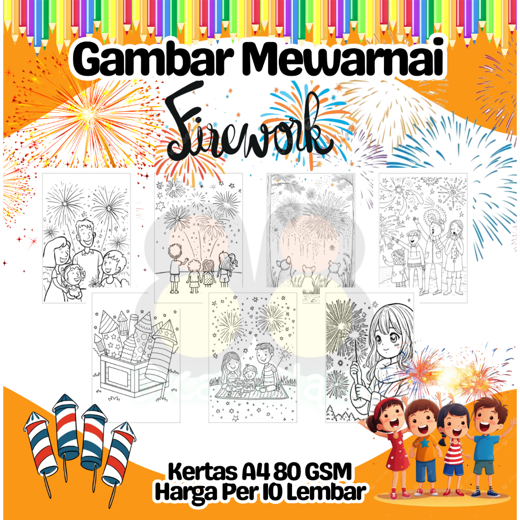 

10 Lembar Kertas A4 Gambar Mewarnai Tema FIREWORK KEMBANG API Termurah - Anak Anak TK SD PAUD Remaja