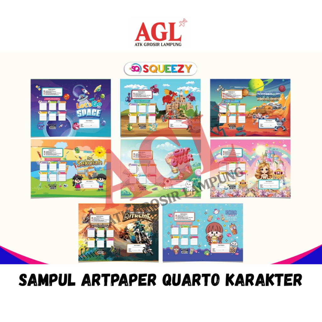 

SQUEEZY - (1pack) SAMPUL ARTPAPER KARAKTER ANAK - ANAK BUKU TULIS ISI 20pcs- Grosir