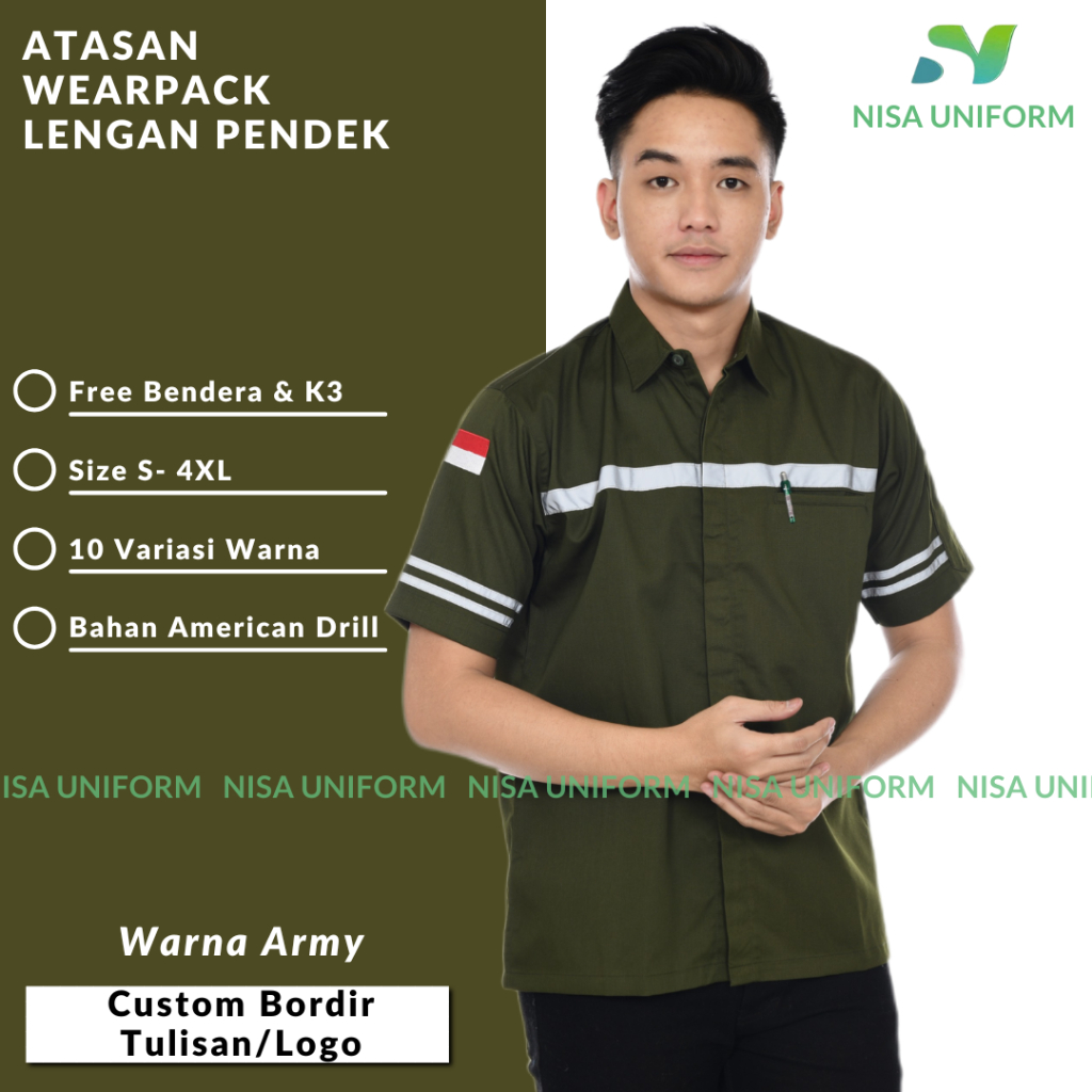 Baju kerja murah karyawan kantor Wearpack safety lengan pendek/wearpack custom bordir nama