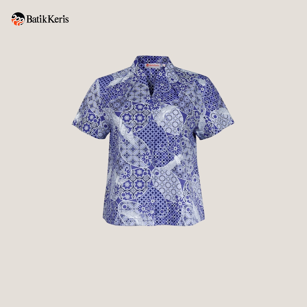 Batik Keris Blouse Wanita leher V  Lengan Pendek Motif Keris Bangau Iber