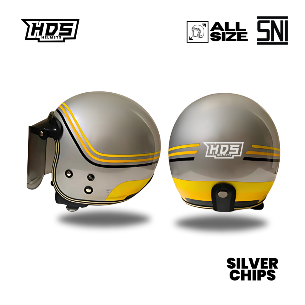 Helm Bogo Klasik Helm Retro Motif Chips Silver - Hijabers Friendly - SNI
