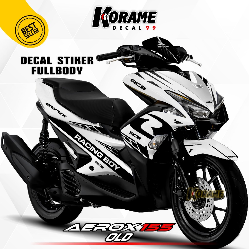 Decal AEROX 155 OLD - Series Stiker Racing Boy Warna Putih Hitam