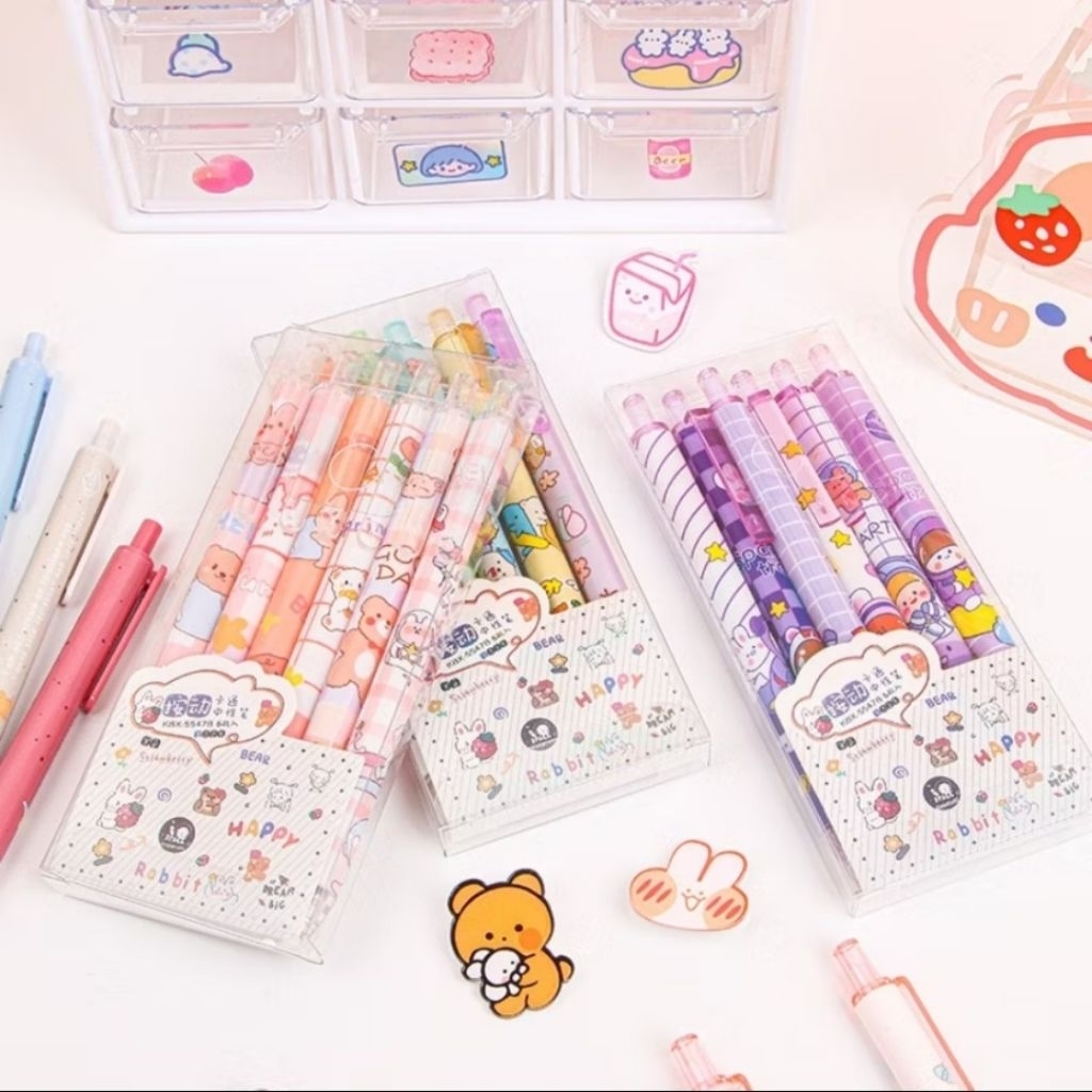 

GK_074 Pulpen Gel 0,5 Mm 6 Pcs Pen Bolpoin Tinta Gel Cair Model Cetekan Isi 6 Pcs Pena Aesthetic