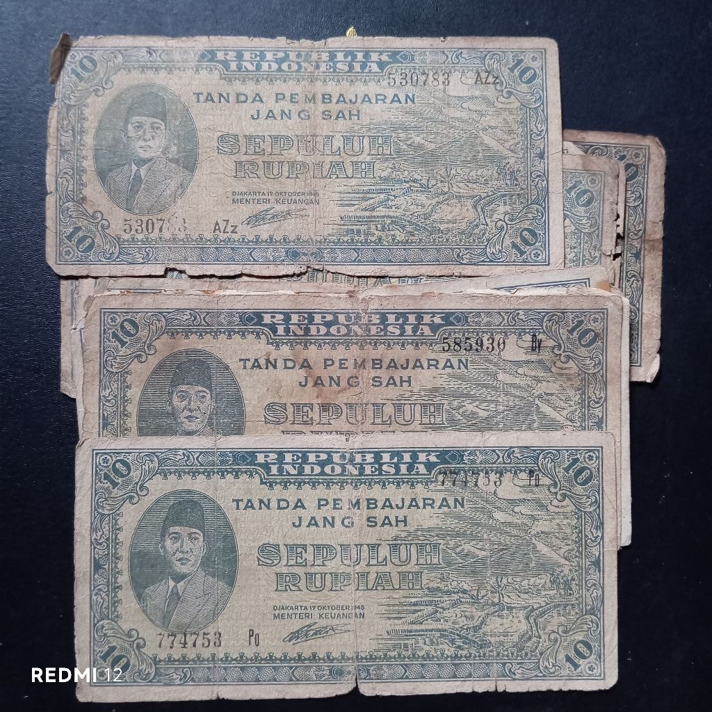 uang kertas 10 rupiah ori djakarta tahun 1945 bekas asli jelek harga perlembar