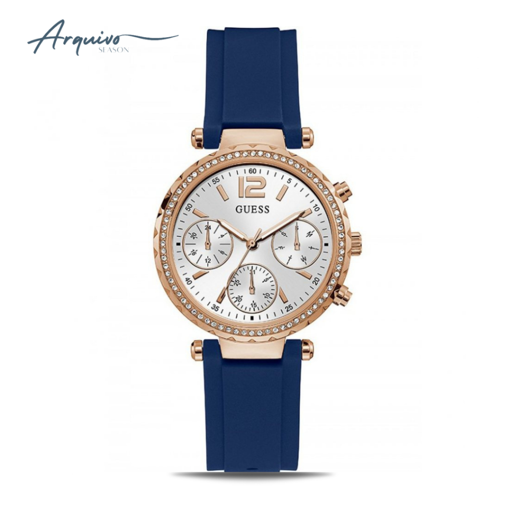 Jam Tangan Guess Wanita Solstice Chronograph Blue Rubber Mewah Casual Original GW0113L3