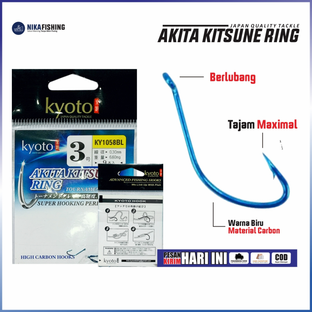 Kail Pancing Kyoto Akitakitsune Ring KY1058BL Hook Mata Kail Pancing Berlubang