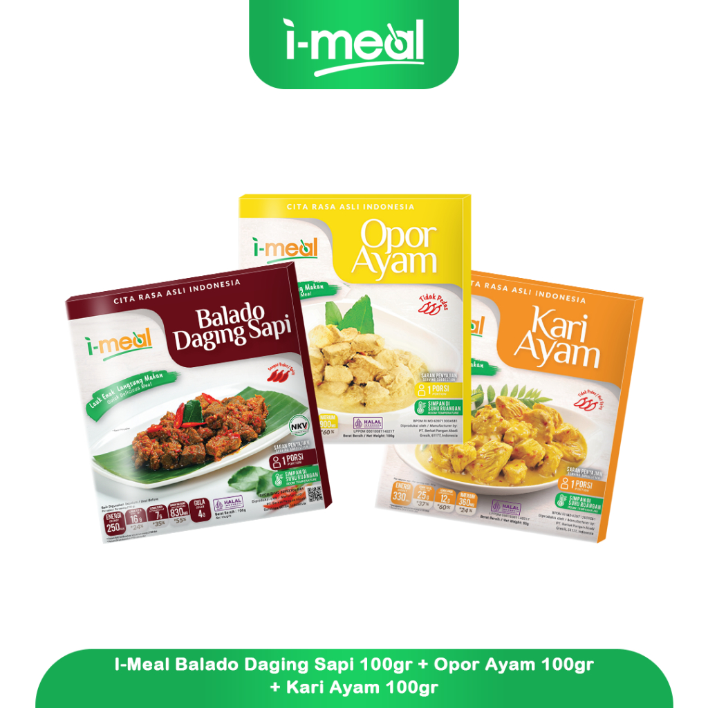

I-Meal Balado Daging Sapi dan Opor Ayam dan Kari Ayam i-meal Siap Makan