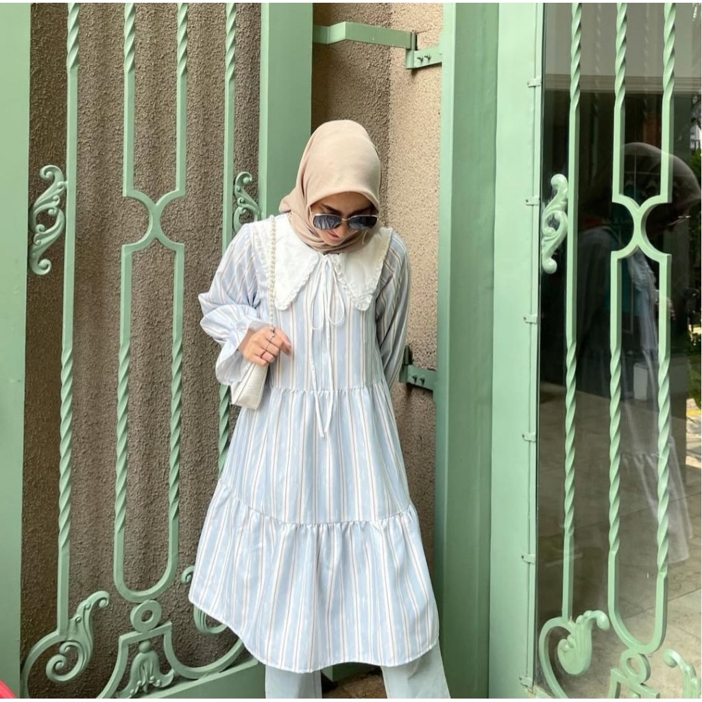 Preloved Midi Tunik Stripes Vanilla Hijab