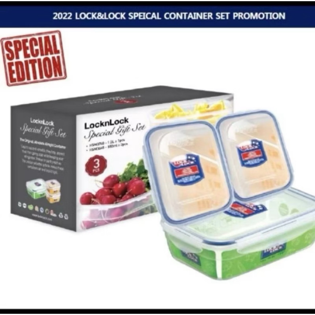 Nestables / Special gitf set  HSM3740  isi 3 lock n lock toples wadah kedap original