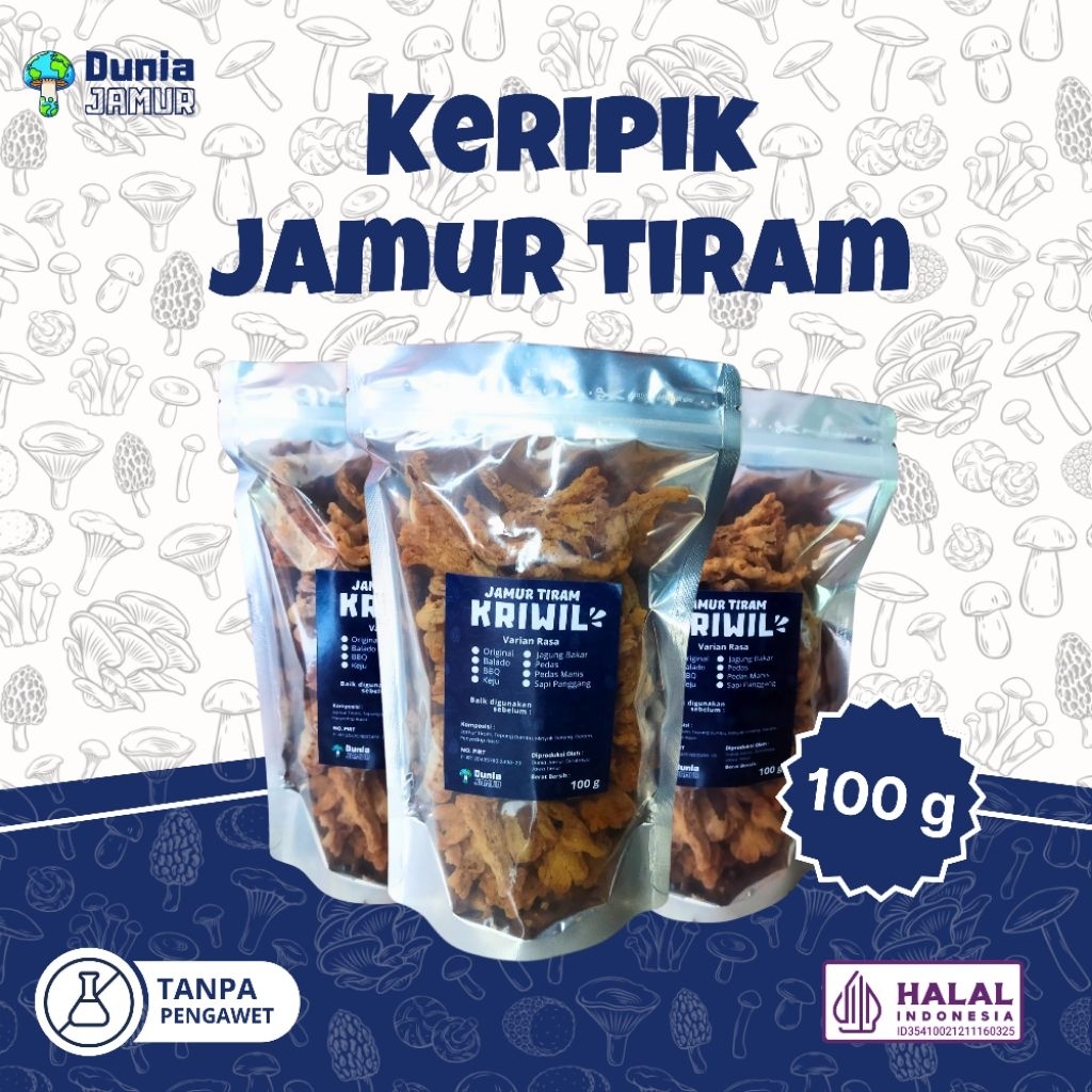 

Dunia Jamur - Keripik Jamur Tiram Crispy 100 gr Jajan Snack Ngemil Camilan Renyah Enak KRIWIL