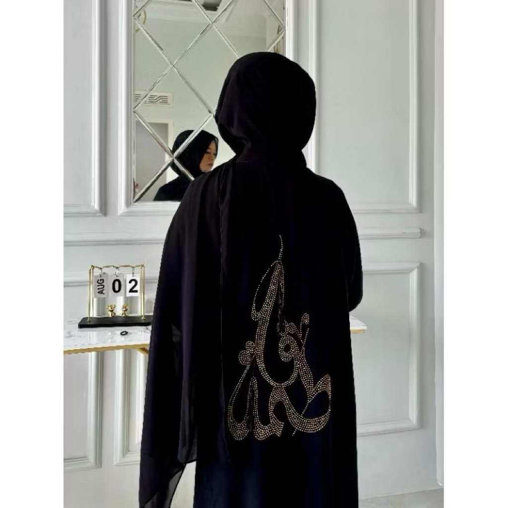 GAMIS WANITA MUSLIM ABAYA JUBAH HITAM SAUDI TURKI DUBAI COUPLE IBU DAN ANAK MURAH ORI Bermotif Fatim