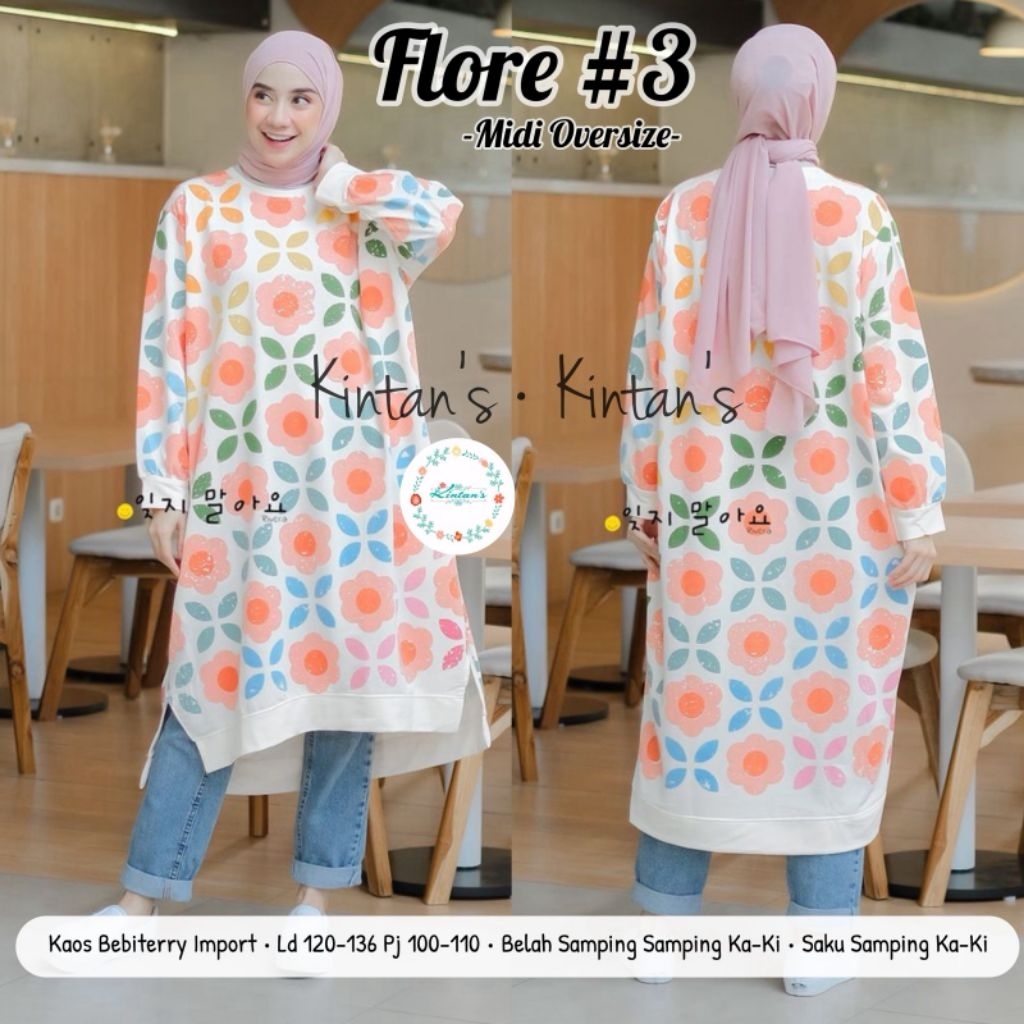 Flore Midi Oversize - Kaos Wanita Jumbo  - Kaos Oversize - Kaos Babyterry Import by Kintans