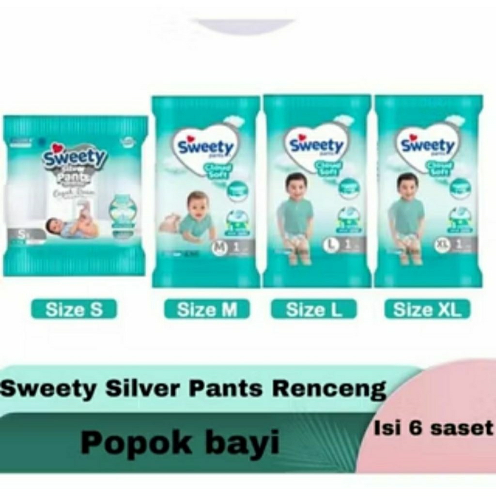 popok bayi sweety silver  XL, L, M, S, renceng isi 6pcs