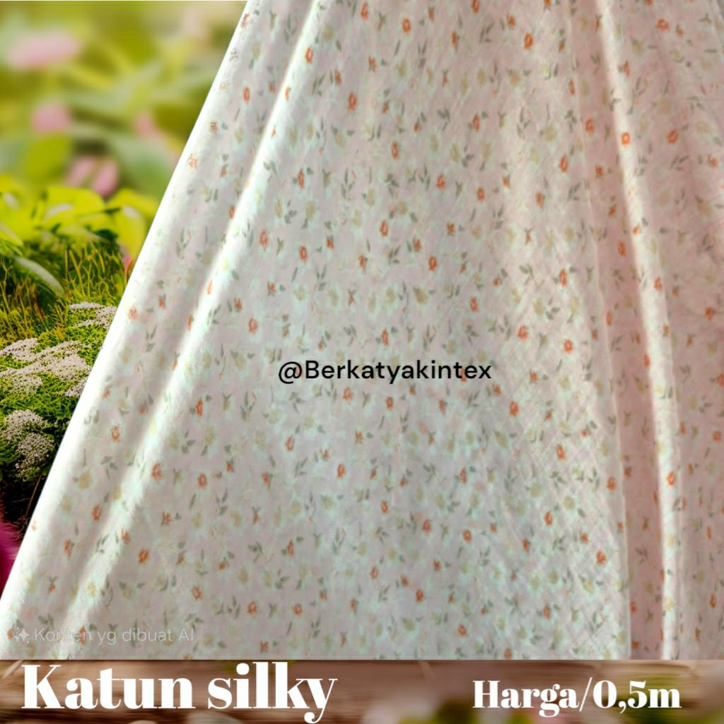 kain katun silky premium motif bunga kecil - kain silky motif bunga kecil - kain mukena - kain motif