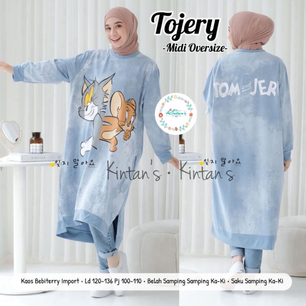 Tojery Midi Oversize - Kaos Wanita Jumbo  - Kaos Oversize - Kaos Babyterry Import by Kintans