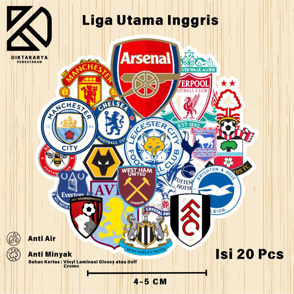 

Stiker Liga Utama Inggris Paper Vinyl, Cromo Dekorasi Laptop, Koper, Tumbler DIY