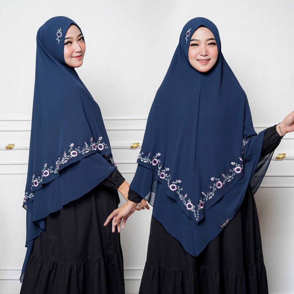 KHIMAR RANIA BORDIR / CERUTY PREMIUM/KERUDUNG SYARI 2 LAYER / HIJAB BORDIR/JILBAB BORDIR