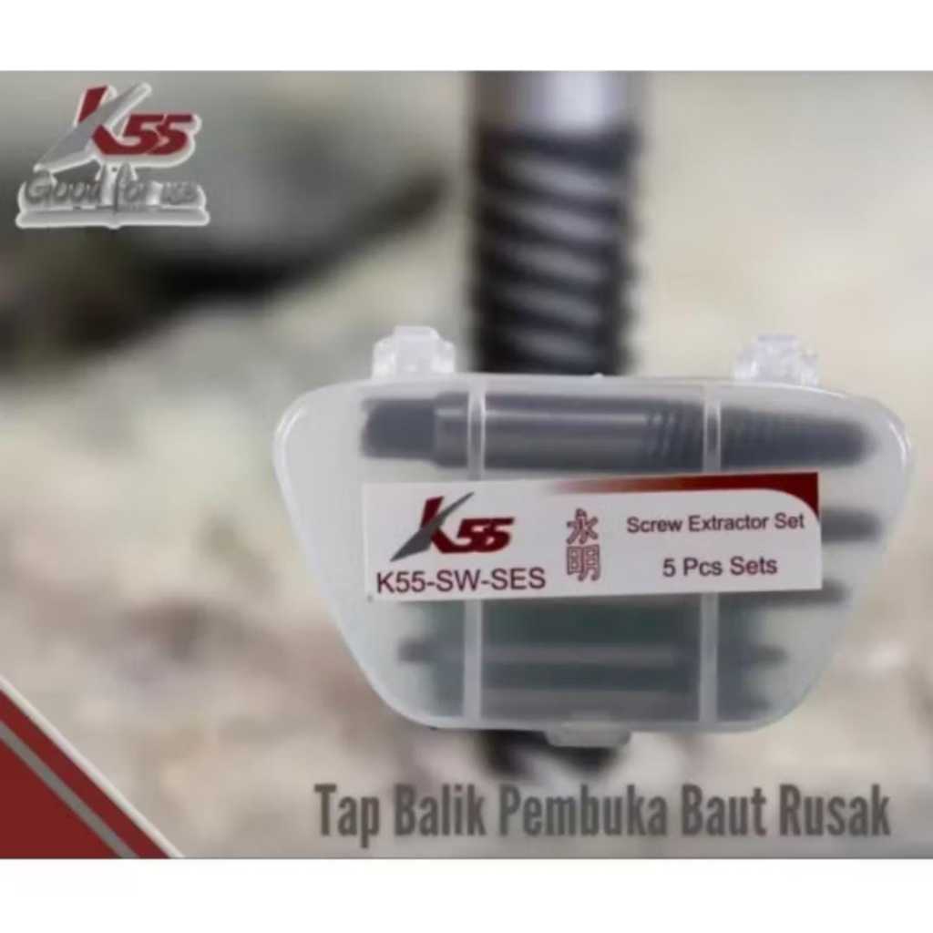 Tap Balik Pembuka Baut Rusak Set 5 Pcs K55/Screw Extractor Set 5 pcs K55