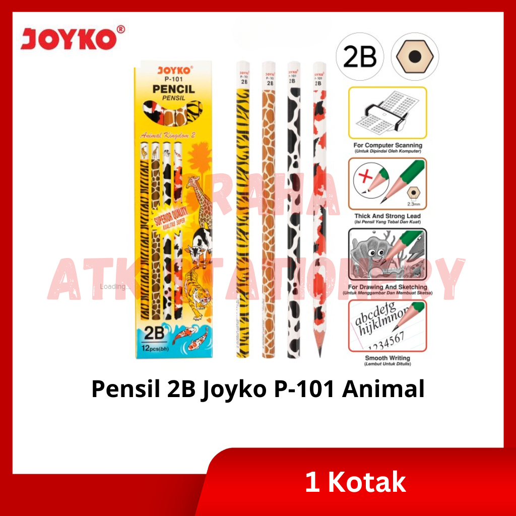 

[1 Kotak] Pensil Kayu 2B Joyko P-101 Animal / Pencil / Pensil Ujian 2B Joyko P-101 Animal