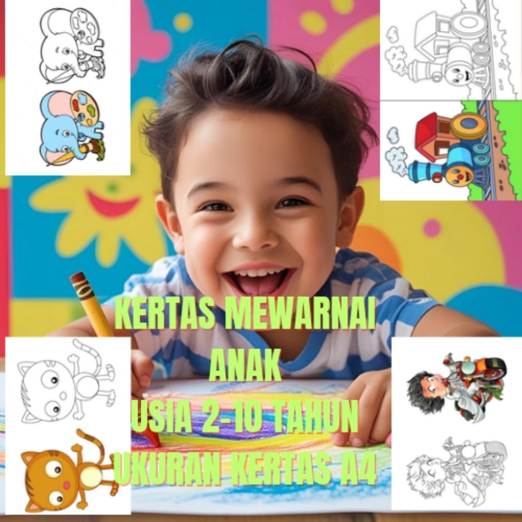 

350 KERTAS MEWARNAI ANAK HEWAN, ANIMASI, TAYO UKURAN KERTAS A4