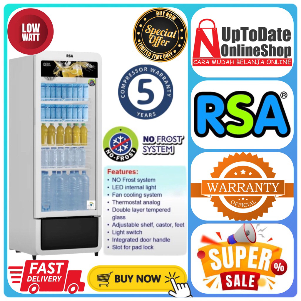 RSA SHOWCASE RUBY240 RUBY-240 RUBY 240 NO FROST TECHNOLOGY 240L CHILLER RSA DISPLAY COOLER RSA FAST 