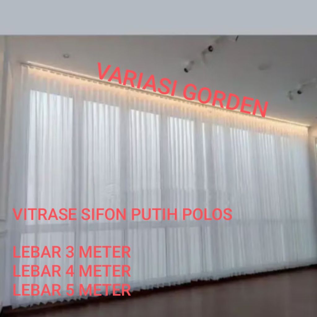 Gorden Daleman Putih Tirai Vitrase Polos Pintu Kamar Tidur Hordeng Jendela Panjang Lebar 4 Meter
