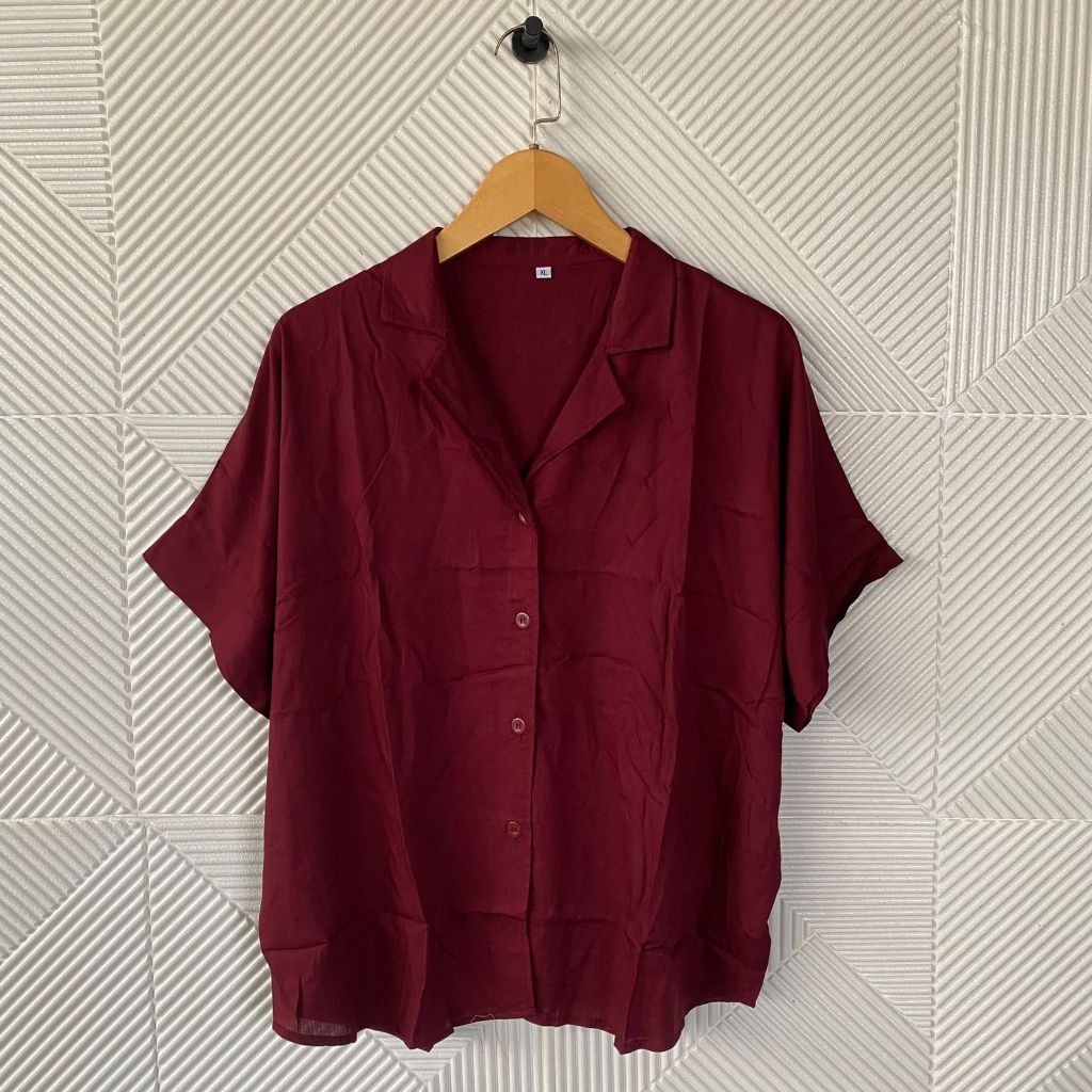 ByNayla - Atasan Oversize Katun Rayon / Kemeja Kancing Jumbo Big Size Lengan Pendek Wanita / Blouse